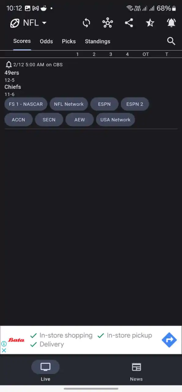Dofu Sports live scores screen